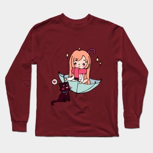 Cute girl with the cat Long Sleeve T-Shirt